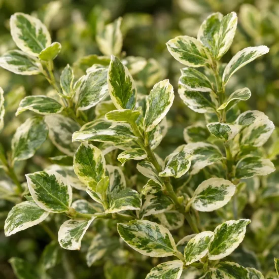 Fusain de fortune 'Harlequin' (Euonymus fortunei) — feuillage dense aux petites feuilles panachées · Photo d'illustration