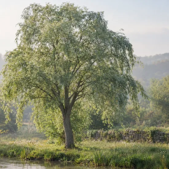 Saule blanc (Salix alba) — grand arbre au bord de l’eau, en paysage · Photo d'illustration