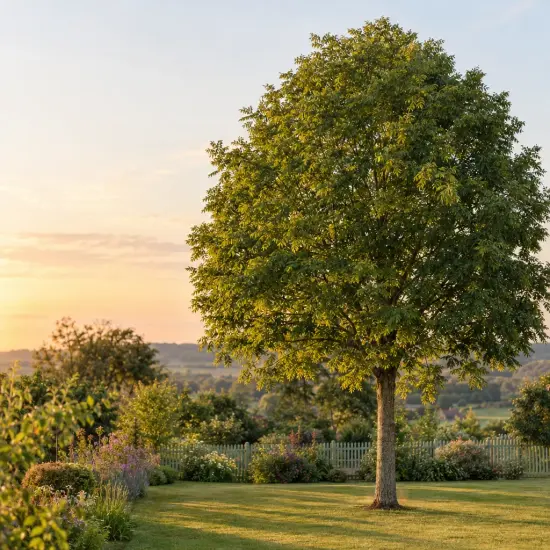 Frêne commun 'Westhof s glorie' (Fraxinus excelsior) — grand arbre isolé dans un jardin paysager