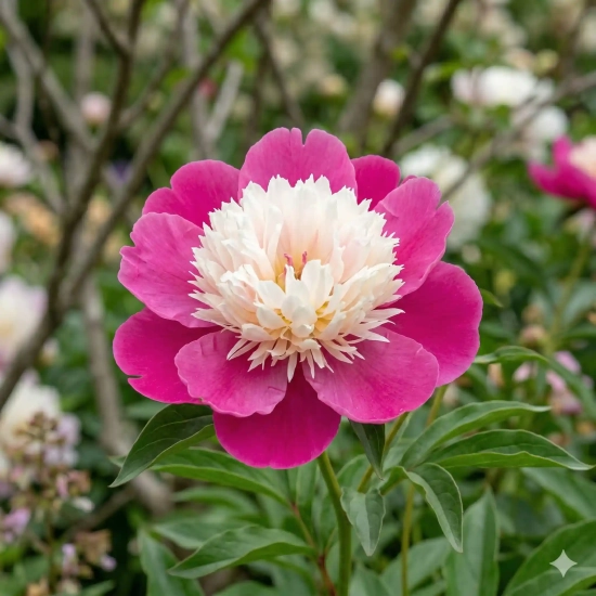 Pivoine 'Gay paree rose coeur blanc'
