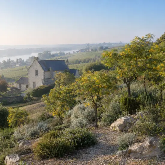 Mimosa du chili (Acacia) — jeunes arbres décoratifs sur talus pierreux en campagne