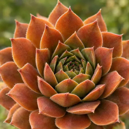 Succulente 'Copper canyon' (Sempervivum) — gros plan de rosette succulente aux feuilles cuivrées · Photo d'illustration