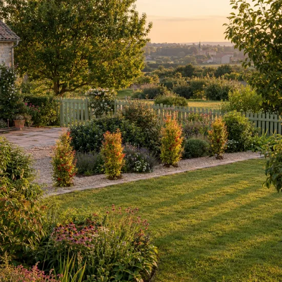 Épine-vinette de thunberg 'Maria' (Berberis thunbergii) — massif de jeunes arbustes colorés dans un jardin · Photo d'illustration