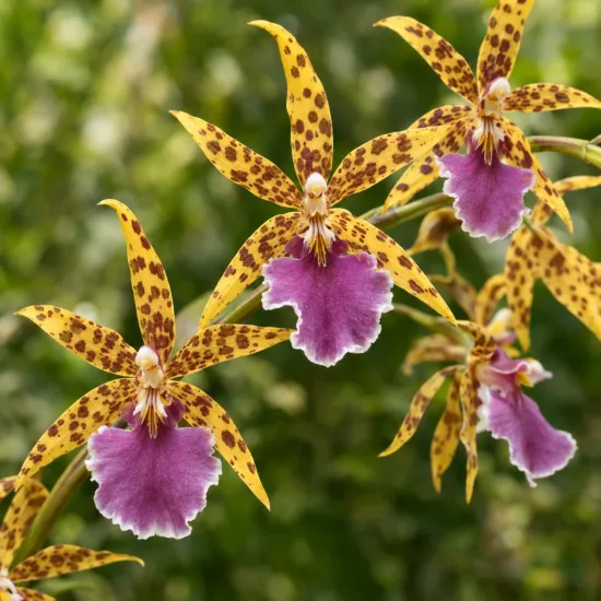 Orchidée 'Goodale moir' (Miltassia) — orchidées tachetées aux larges lèvres violettes · Photo d'illustration