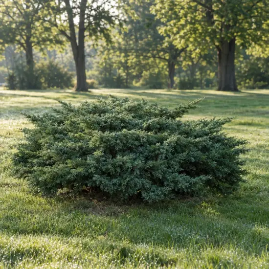 Genévrier doré de pfitzer 'Compacta' (Juniperus pfitzeriana) — arbuste conifère bas et étalé sur pelouse