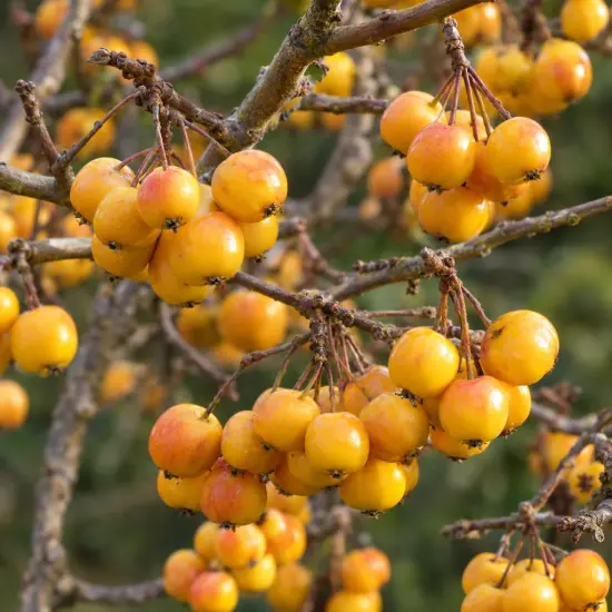 Pommier 'Winter gold' (Malus sieboldii) — grappes de petits fruits jaunes sur branches