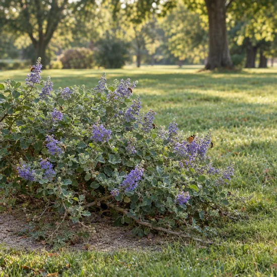 Gattilier à feuilles rondes (Vitex rotundifolia) — arbuste étalé aux petites fleurs violettes · Photo d'illustration