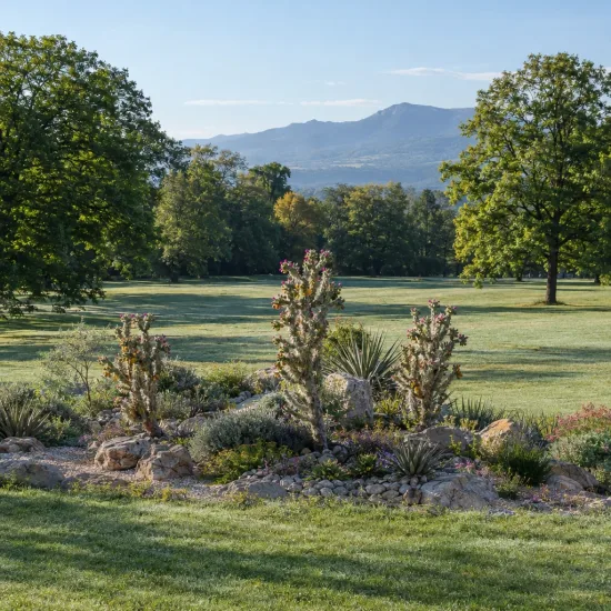 Cactée (Cylindropuntia spinosior) — massif de cactées et vivaces dans grand parc · Photo d'illustration