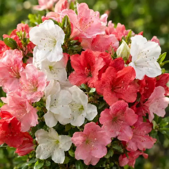 Azalée japonaise (Azalea japonica) — bouquet dense de fleurs bicolores en gros plan