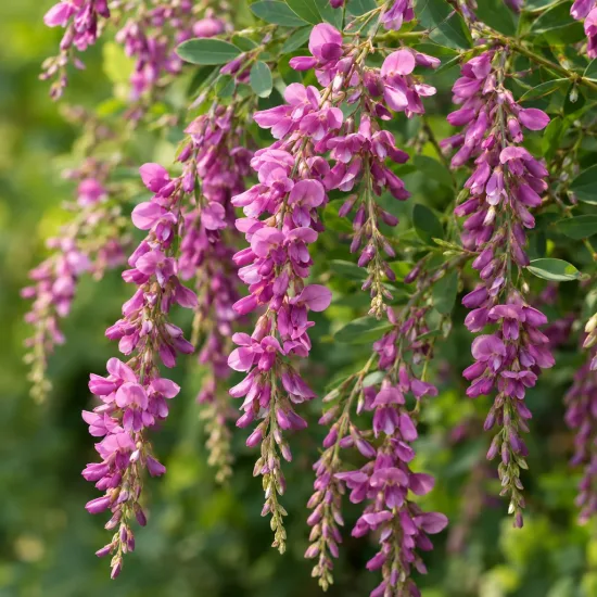 Trèfle-buisson de thunberg 'Desmodium pendulif' (Lespedeza thunbergii) — longues grappes de fleurs pendantes roses · Photo d'illustration