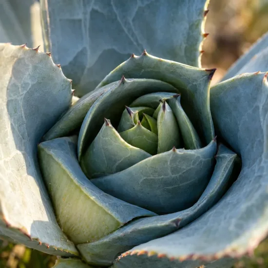Agave d'amérique bleu 'Toliman blue' (Agave americana) — rosette compacte de feuilles épaisses épineuses · Photo d'illustration