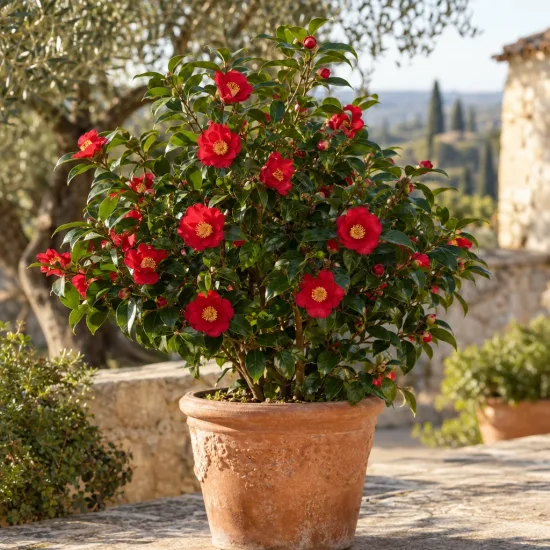 Camélia d'automne 'Yuletide rouge' (Camellia sasanqua) — Photo d'illustration, photo 2