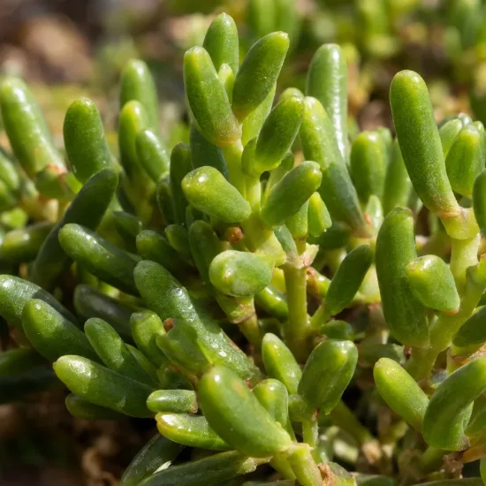 Pourpier vivace 'Fire' (Delosperma) — gros plan sur tiges épaisses et charnues · Photo d'illustration
