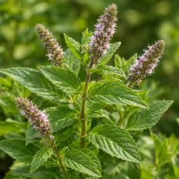 Menthe 'Marrakech' (Mentha spicata) — tiges dressées avec épis floraux mauves