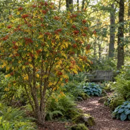 Poivrier du sichuan (Zanthoxylum piperitum) — arbuste à baies rouges dans massif de sous-bois · Photo d'illustration