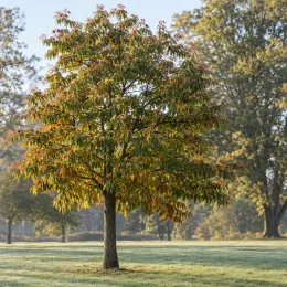 Châtaigner d’henry (Castanea henryi) — jeune arbre isolé sur pelouse · Photo d'illustration