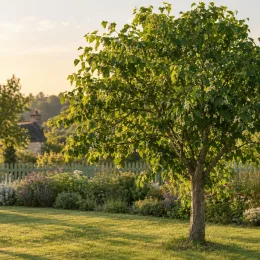 Mûrier blanc 'Milanówek' (Morus alba) — arbre isolé au feuillage dense dans un jardin · Photo d'illustration
