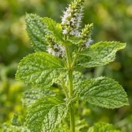 Menthe marocaine 'Moroccan' (Mentha spicata) — tige dressée avec épis de petites fleurs · Photo d'illustration