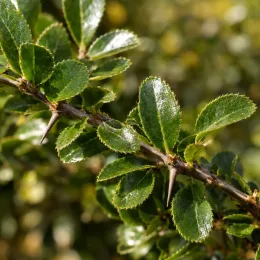 Buisson ardent jaune 'Golden glow' (Pyracantha coccinea) — rameau épineux avec feuillage vert brillant · Photo d'illustration
