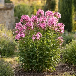 Phlox 'Candy stripes' — touffe de fleurs bicolores dans un massif