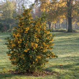Buisson-ardent 'Soleil d or' (Pyracantha) — arbuste couvert de baies jaunes au jardin · Photo d'illustration