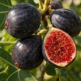 Figuier 'Noire de bellone' (Ficus carica) — gros plan de fruits mûrs ouverts