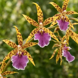 Orchidée 'Goodale moir' (Miltassia) — orchidées tachetées aux larges lèvres violettes · Photo d'illustration