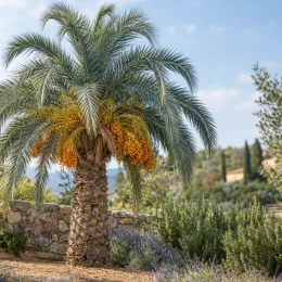 Arbre à laque (Butia capitata) — grand palmier fruité dans jardin méditerranéen ensoleillé