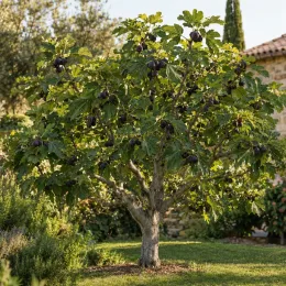 Figuier 'Noire de bellone' (Ficus carica) — arbre fruitier chargé de figues sombres au jardin