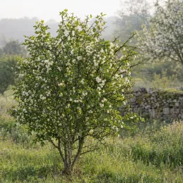 Porte-greffe 'Rich' (Poncirus trifoliata) — arbuste fleuri isolé dans une prairie naturelle · Photo d'illustration
