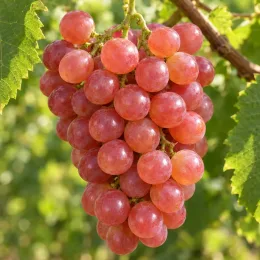 Vigne 'De table chasselas rose' (Vitis vinifera) — grappe de raisins roses mûrs, gros plan · Photo d'illustration