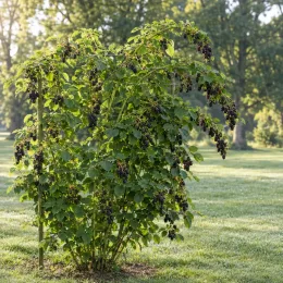 Murier 'Lochness' (Rubus fruticosus) — grand arbuste fruitier isolé sur pelouse · Photo d'illustration