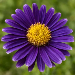 Aster 'Dunkle schone' (Aster alpinus) — fleur violette à cœur jaune, gros plan
