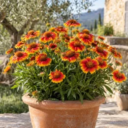 Gaillarde 'Gusto sweet chili' (Gaillardia) — touffe fleurie aux pétales rouges bordés de jaune