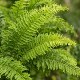 Fougère de boston rustique 'Artic jungle' (Nephrolepsis cordifolia) — frondes vertes découpées en touffe dense · Photo d'illustration