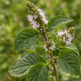 Menthe pamplemousse 'Grapefruit' (Mentha × piperita) — tiges dressées avec épis de petites fleurs lilas · Photo d'illustration