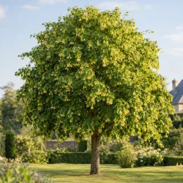 Tilleul commun 'Euchlora' (Tilia europaea) — grand arbre isolé au feuillage dense · Photo d'illustration