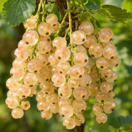 Groseillier à grappes 'Cerise blanche' (Ribes rubrum) — grappes de petits fruits translucides mûrs · Photo d'illustration