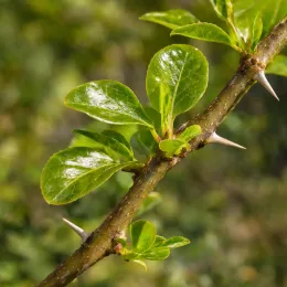 Oranger des osages (Maclura pomifera) — gros plan sur rameau épineux à feuilles luisantes · Photo d'illustration