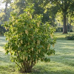 Groseillier à grappes 'Cerise blanche' (Ribes rubrum) — arbuste buissonnant avec grappes de fruits clairs · Photo d'illustration