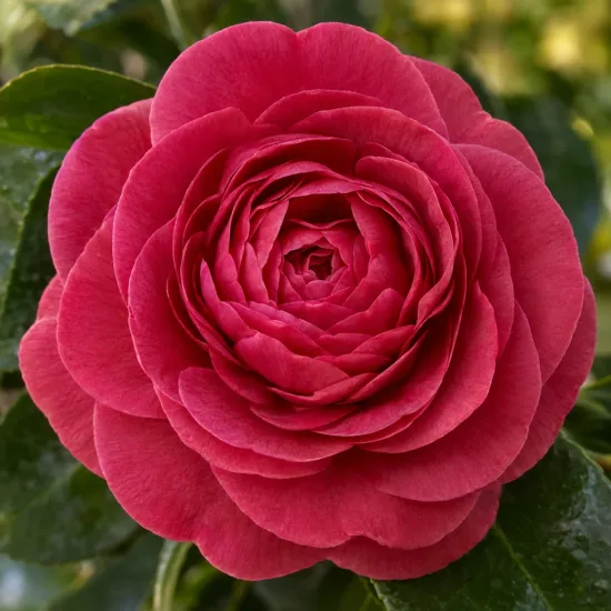 Camélia du japon 'Betty ridley rose' (Camellia japonica) — gros plan sur une fleur rose épanouie
