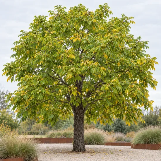 Noyer noir (Juglans nigra) — grand arbre isolé au feuillage dense · Photo d'illustration