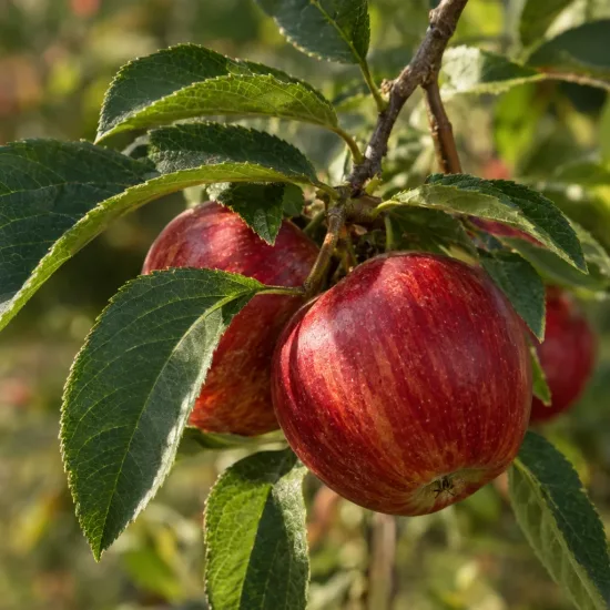 Pommier 'Usta gorria' (Malus domestica) — gros plan de pommes rouges sur une branche · Photo d'illustration