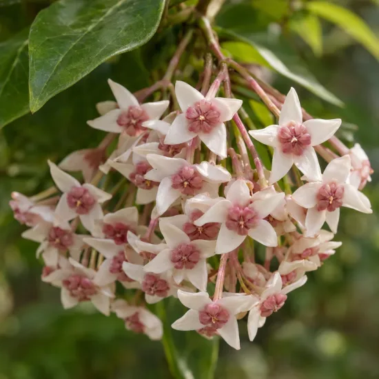 La drégée de chine (Wattakaka sinensis) — grappe pendante de petites fleurs étoilées roses