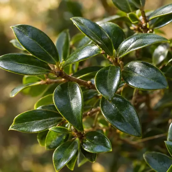 Magnolia 'Vanilla pearls' (Magnolia laevifolia) — gros plan de feuilles vertes vernissées