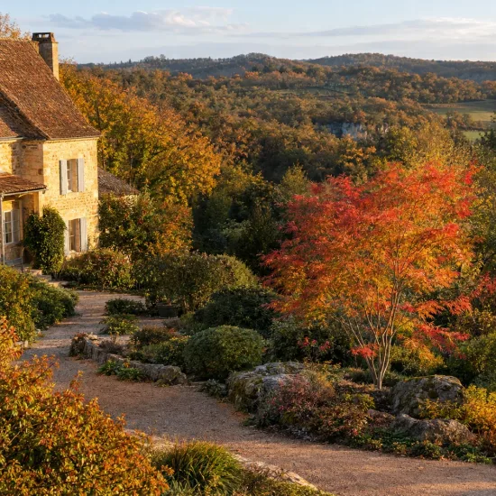 Érable du japon 'Scolopendrifolium' (Acer palmatum) — arbre aux feuilles colorées dans grand jardin paysager · Photo d'illustration