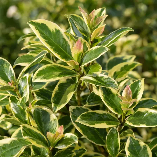 Troène du japon 'Excelsium superbum' (Ligustrum japonicum) — feuillage panaché vert et crème en gros plan