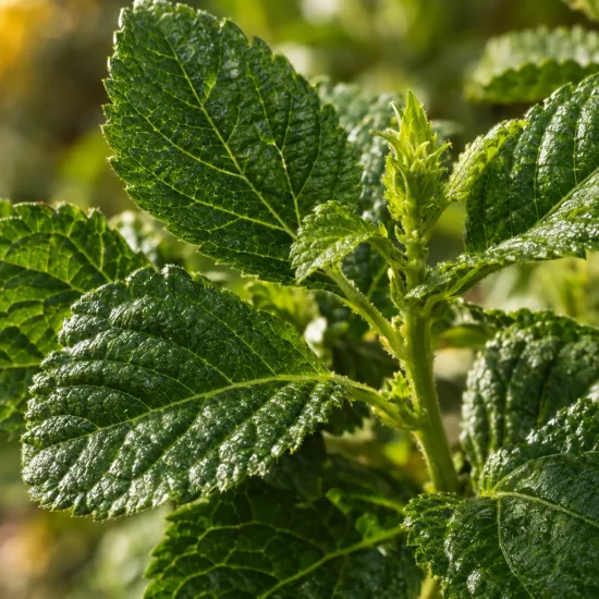 Lantanier 'Pot of gold' (Lantana) — gros plan sur feuillage gaufré vert brillant · Photo d'illustration