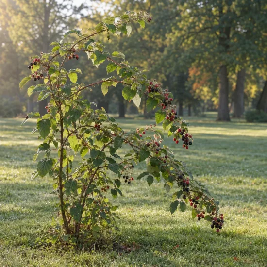 Ronce paniculée (Rubus paniculatus) — arbuste fruitier dressé avec nombreuses grappes de baies · Photo d'illustration