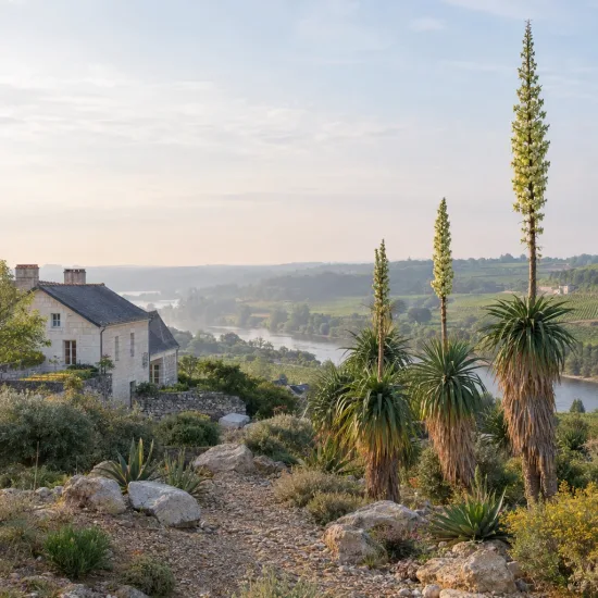 Pluie d'étoiles du mexique (Furcraea longaeva) — grandes plantes graphiques dans un jardin en pente · Photo d'illustration